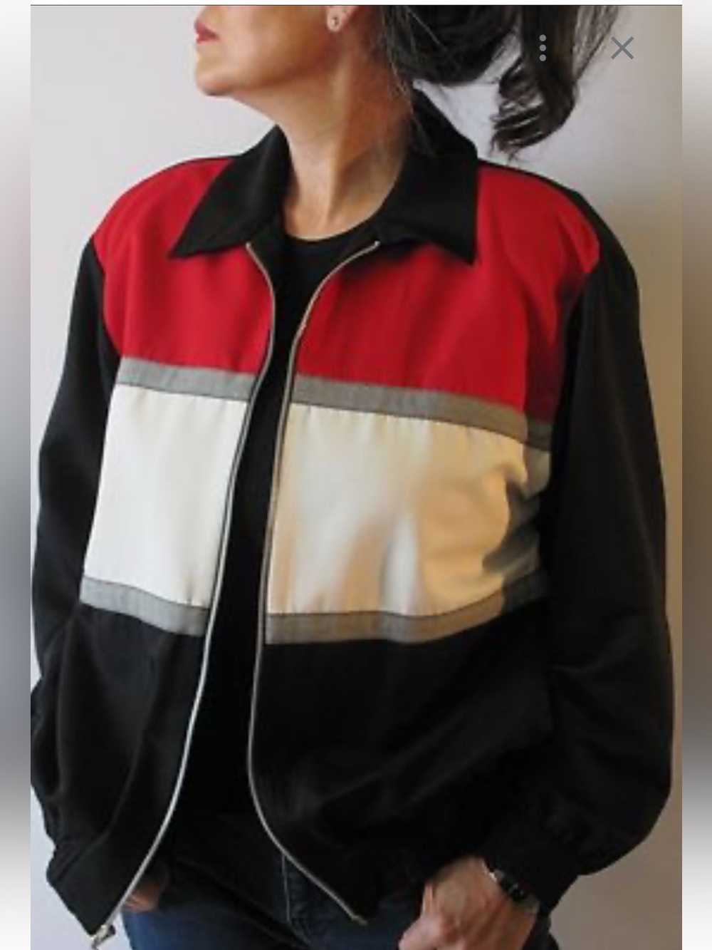 Alfred Dunner Vintage Red White Blk Sports Jacket  Women's 16 Made in USA